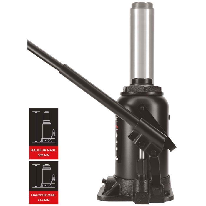 Hydraulische krik - AUTOBEST - 20T - Hefbereik van 244 tot 449 mm - Universeel - Hydraulisch