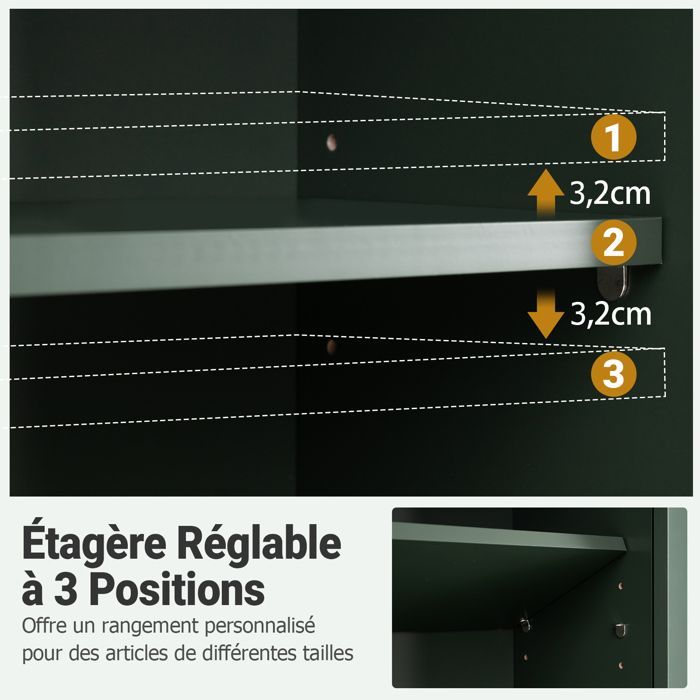 COSTWAY Meuble Mural Salle de Bain avec 2 Portes, Étagère Réglable, Compartiment Ouvert, pour Toilette, Buanderie, Salon, Vert
