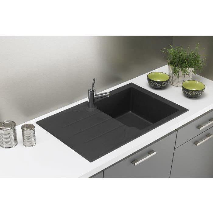 Fregadero de cocina empotrable STRADOUR, 1 cubeta + 1 escurridor, Aloa - Resina - 81 x 50 cm - Negro