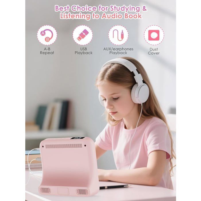 Lecteur CD Bluetooth avec Haut-Parleur Lecteur CD de Bureau Baladeur CD Lecteurs de CD avec Couvercle Anti-poussière [A1]