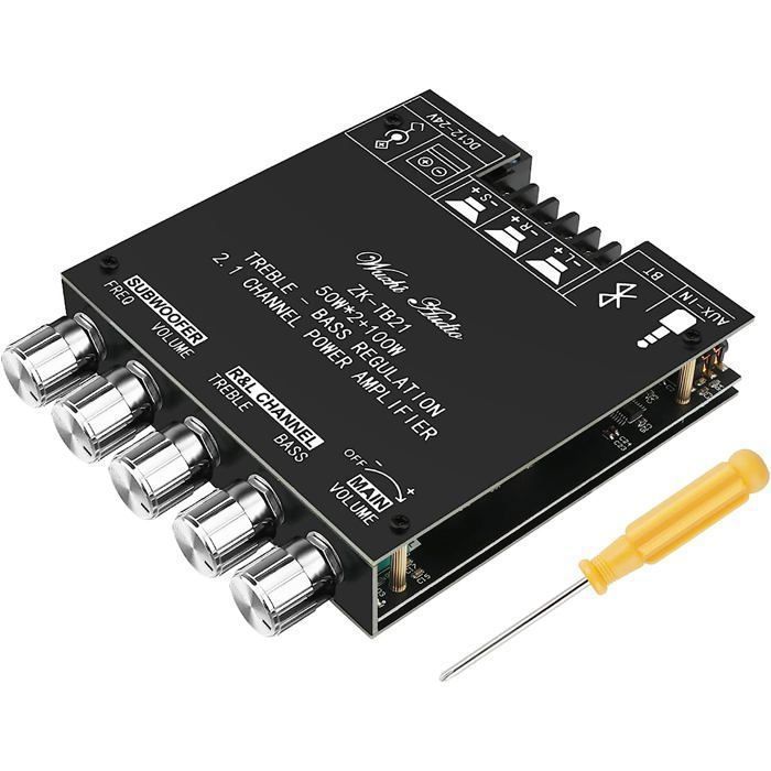 Placa amplificadora estéreo Bluetooth HiFi TPA3116D2 de 2x50W + 100W, 12V-24V con control de etiquetas.