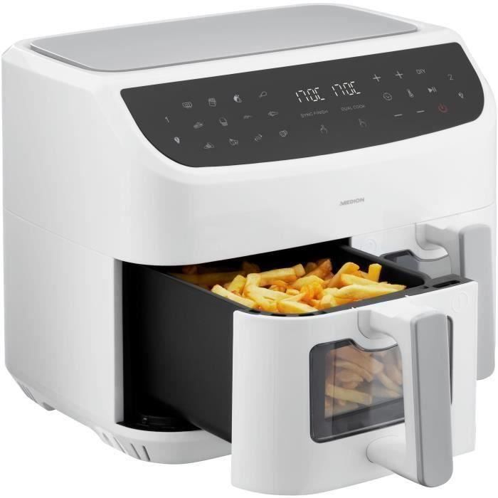 Friteuse à Air Chaud - MEDION - P20 XXL Twin - 2600 W - 2 paniers - 9 programmes - Blanc