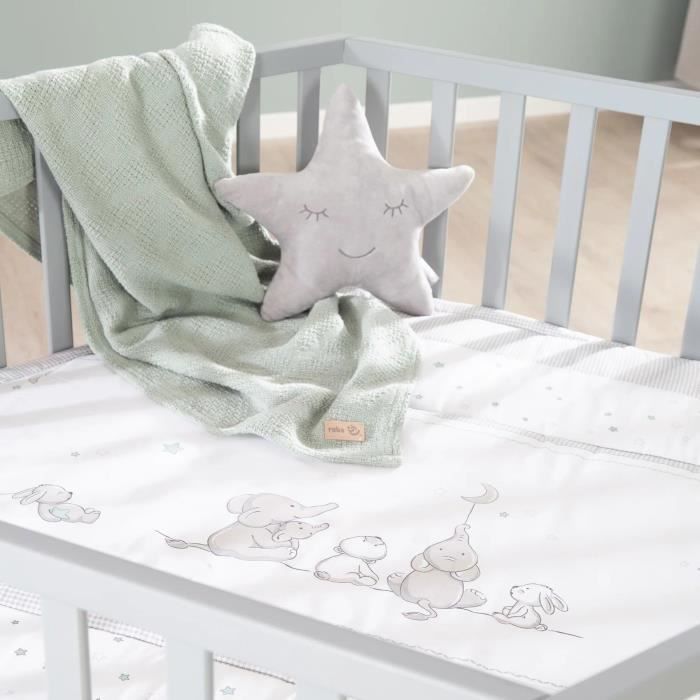 Parque infantil hexagonal convertible ROBA - STERNENZAUBER - Funda acolchada - Estampado de elefantes - 6 ruedas con freno - Madera lacada en gris