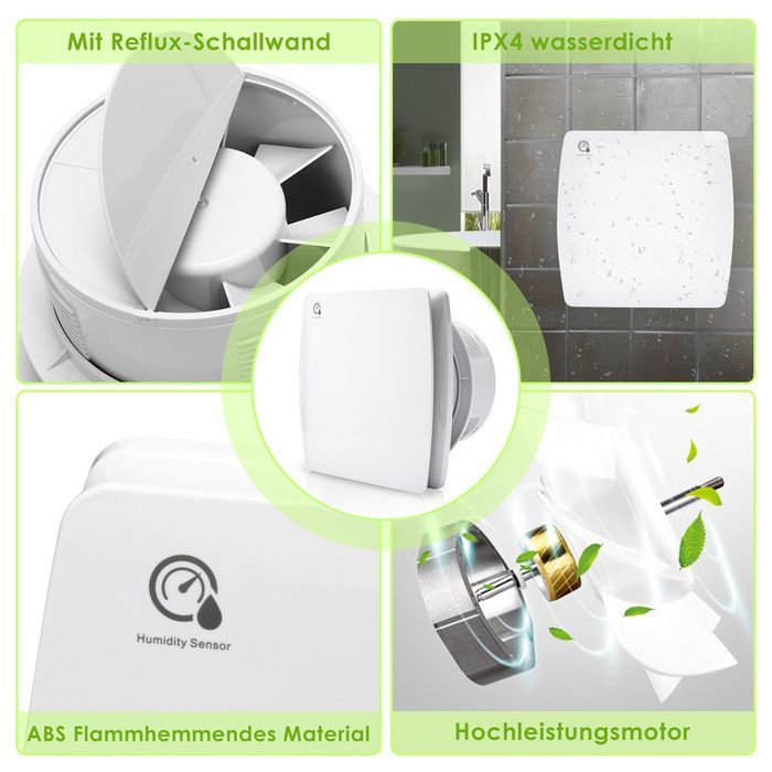 Ventilador de ambiente Yaskilosiu con sensor de humedad, ventilador silencioso de 100 mm para baño, accesorio de ventilación