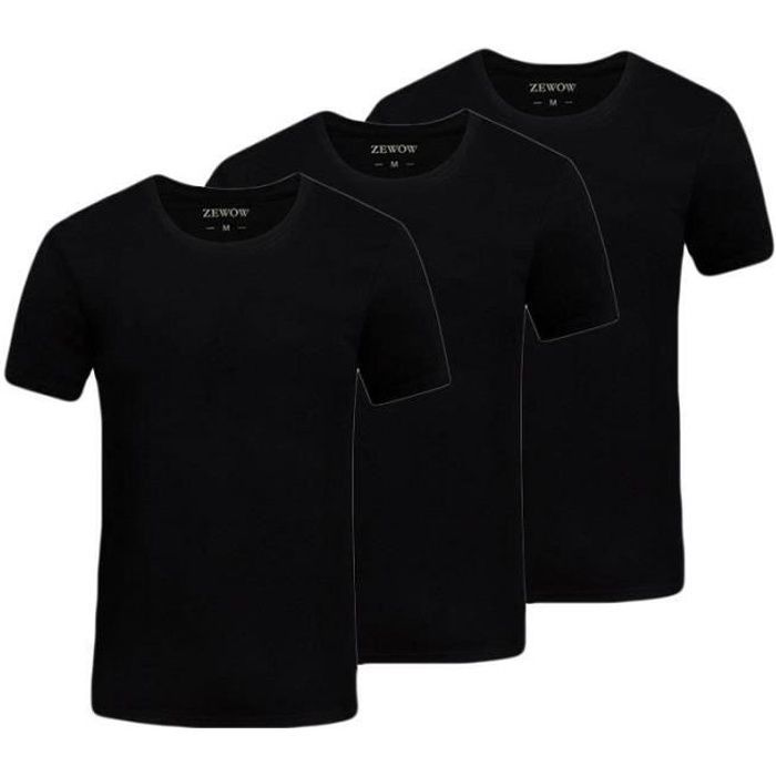 Pack de 3 camisetas para hombre - ZEWOW - Color liso - Manga corta - Cuello redondo - Algodón