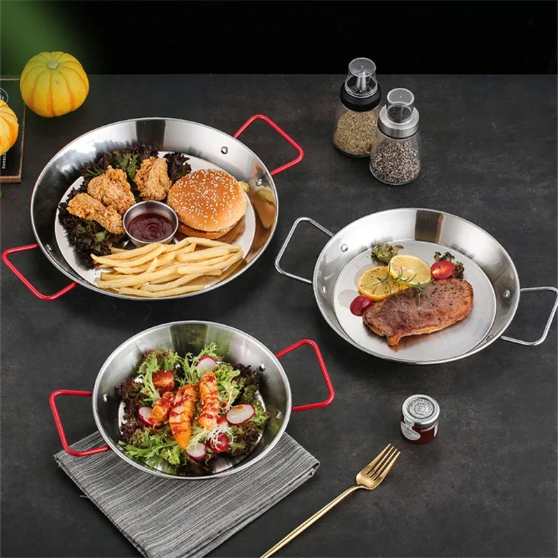 Poêle à paella espagnole de 20 à 30 cm avec poignée, en acier inoxydable durable, pour fruits de mer et apéritifs, poêles et casseroles antiadhésives.