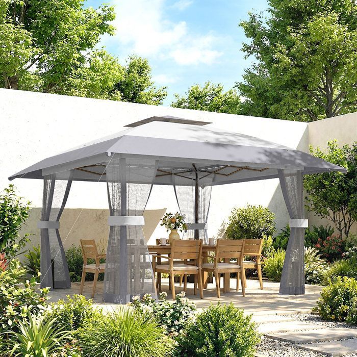 Gazebo pieghevole - Outsunny - altezza regolabile - protezione UV30+ - facile da montare - tessuto in poliestere e metallo - 4 x 4 m - grigio