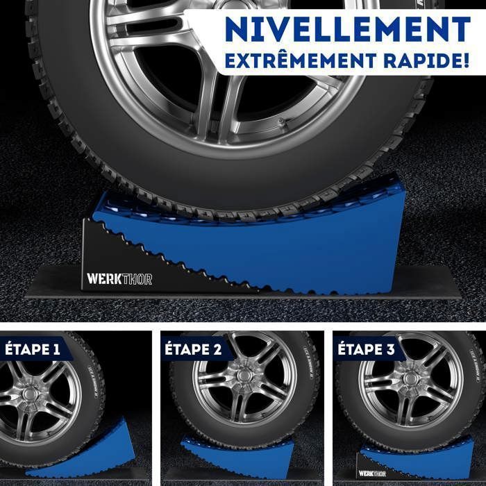 Rampas elevadoras para autocaravanas WERKTHOR (azul) - Juego de 2 | Hasta 13,5 toneladas | Antideslizantes y robustas