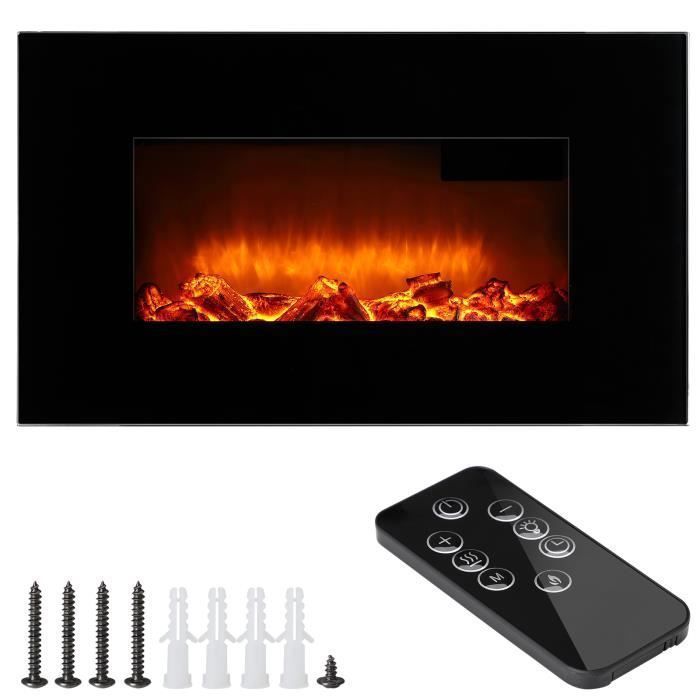 Chimenea eléctrica mural MONZANA negra - Efecto llama ilusión - 1800 W - Control remoto - Temporizador