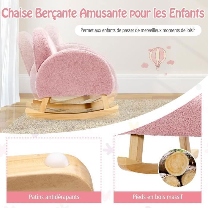 Sedia a dondolo per bambini GOPLUS con gambe in legno e piedini antiscivolo, braccioli in velluto, rosa