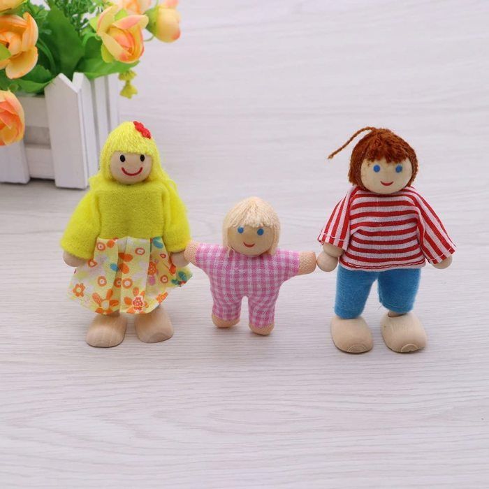 Poupées de maison de poupée, jouets de poupées en bois, jouets de poupées familiales, 7 pièces (couleur aléatoire).