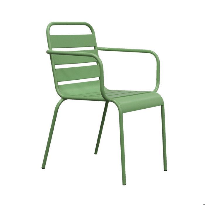Ensemble table de jardin 110 cm + 4 fauteuils en métal vert - BACA