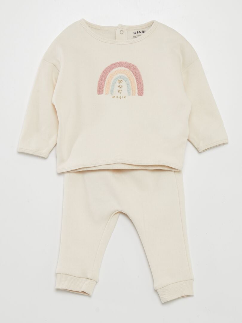 Conjunto de moletom e calça de moletom com estampa - BRANCO