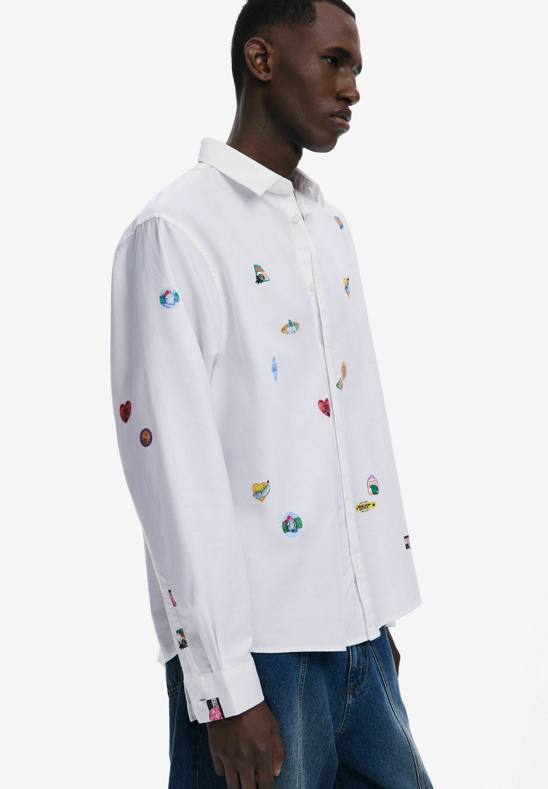 Desigual Langarmhemd mit Zeichnungen – weiß