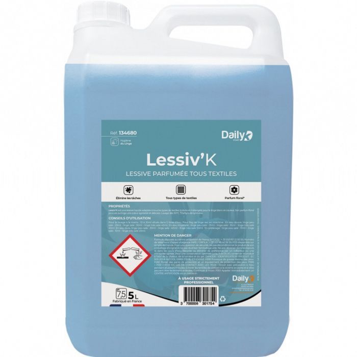 Lessive liquide tous textiles parfum floral - LESSIV'K - Daily K - Bidon 5l   -
