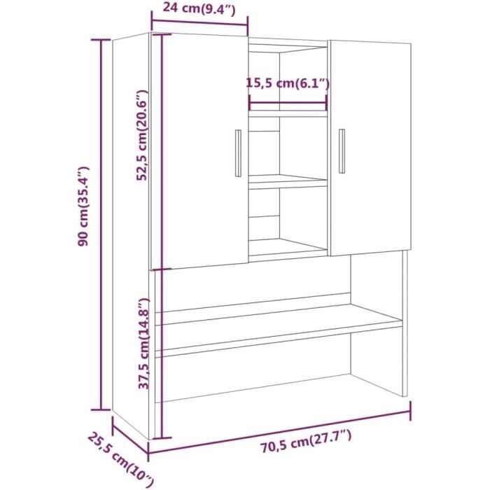 Armoire de Machine à Laver Armoire de Buanderie Meuble pour Lave-Linge Rangement de Salle de Bain Chêne Fumé Bois d’Ingénierie[884]