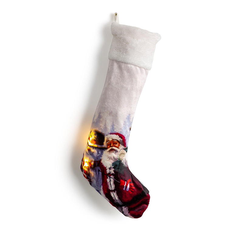 Hjemmelaget julestrømpe med LED-lys 21x46 cm