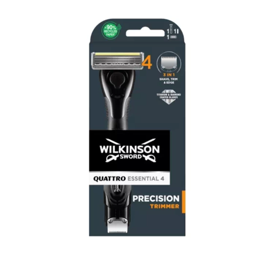 Wilkinson Sword Quattro Essential 4 maszynka do golenia dla mężczyzn z trymerem rączka   1 wkład