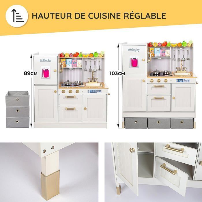 Wooden children's kitchen with LEDs and sounds, adjustable height, complete accessories - Green Series (GS0060-1)