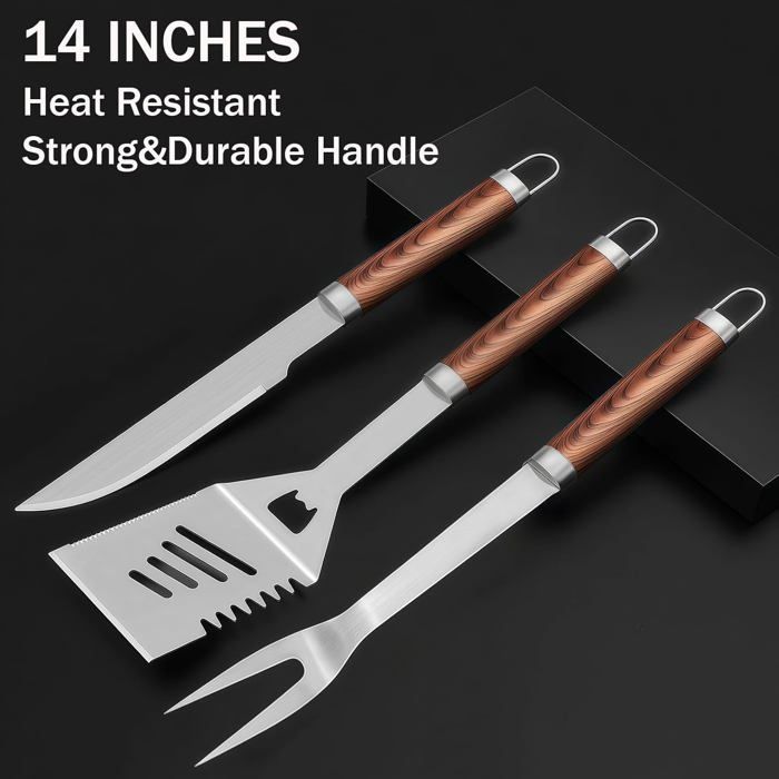 Juego de 20 piezas de cubiertos de alta calidad para barbacoa, estuche de acero inoxidable, accesorios para barbacoa
