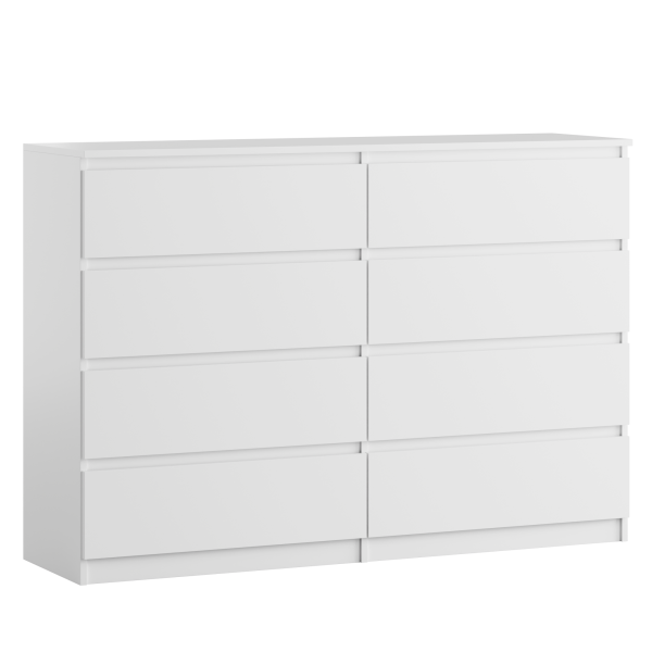 Komoda BASIC 8 szuflad – Biała | 140x97x40 cm