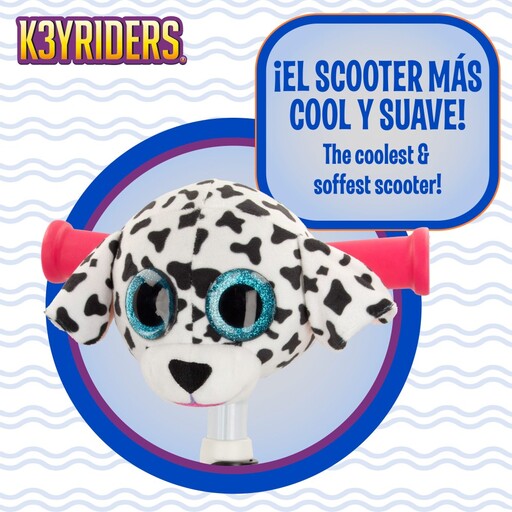 Patinete dobrável de 3 rodas com dálmata, luzes e brinquedo de pelúcia K3yriders