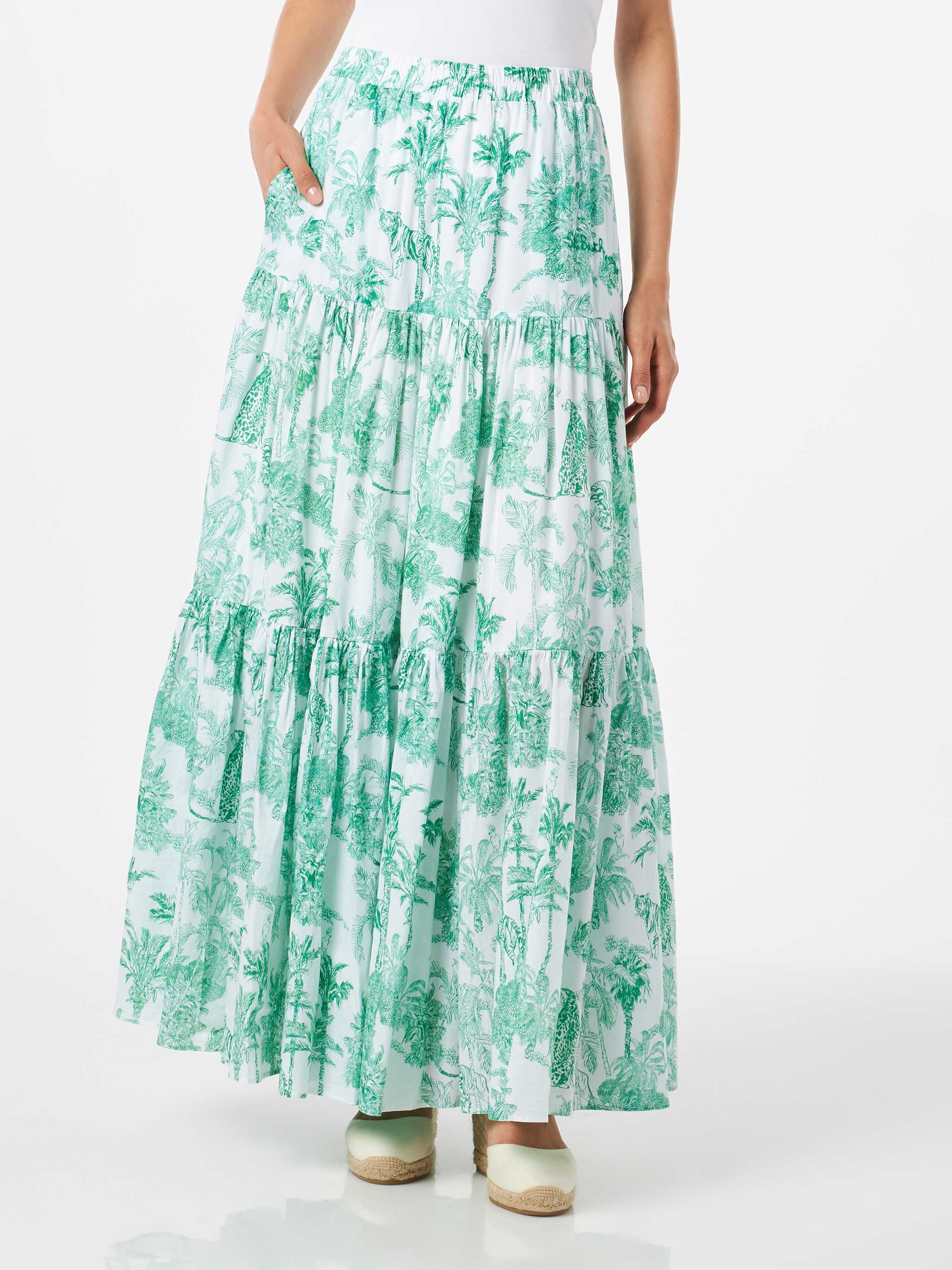 Lange katoenen damesrok met jungleprint