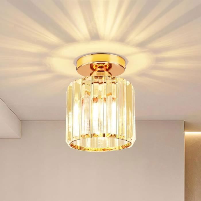 Lámpara de techo moderna de cristal SAYOO, araña de cristal dorado, pantalla cilíndrica de Ø15 cm, 1 unidad para pasillo, entrada, cocina.