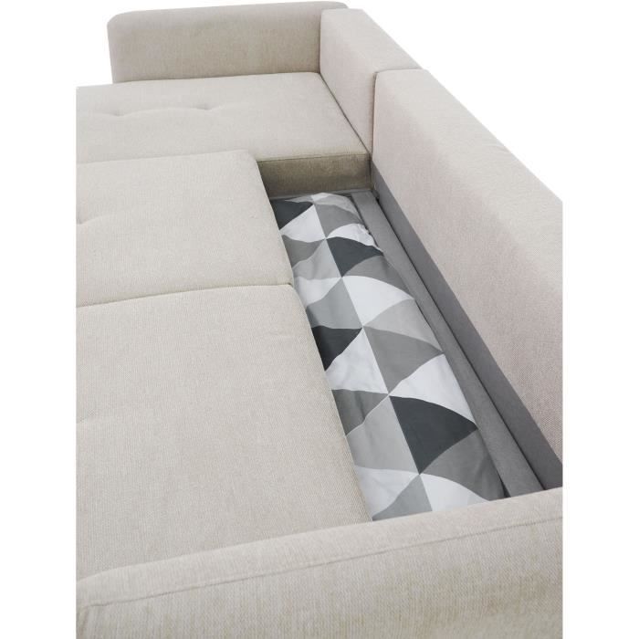 Divano letto angolare reversibile CLAUDIUS a 3-4 posti - Tessuto beige - Vano contenitore - L 244 x P 158 x H 95 cm