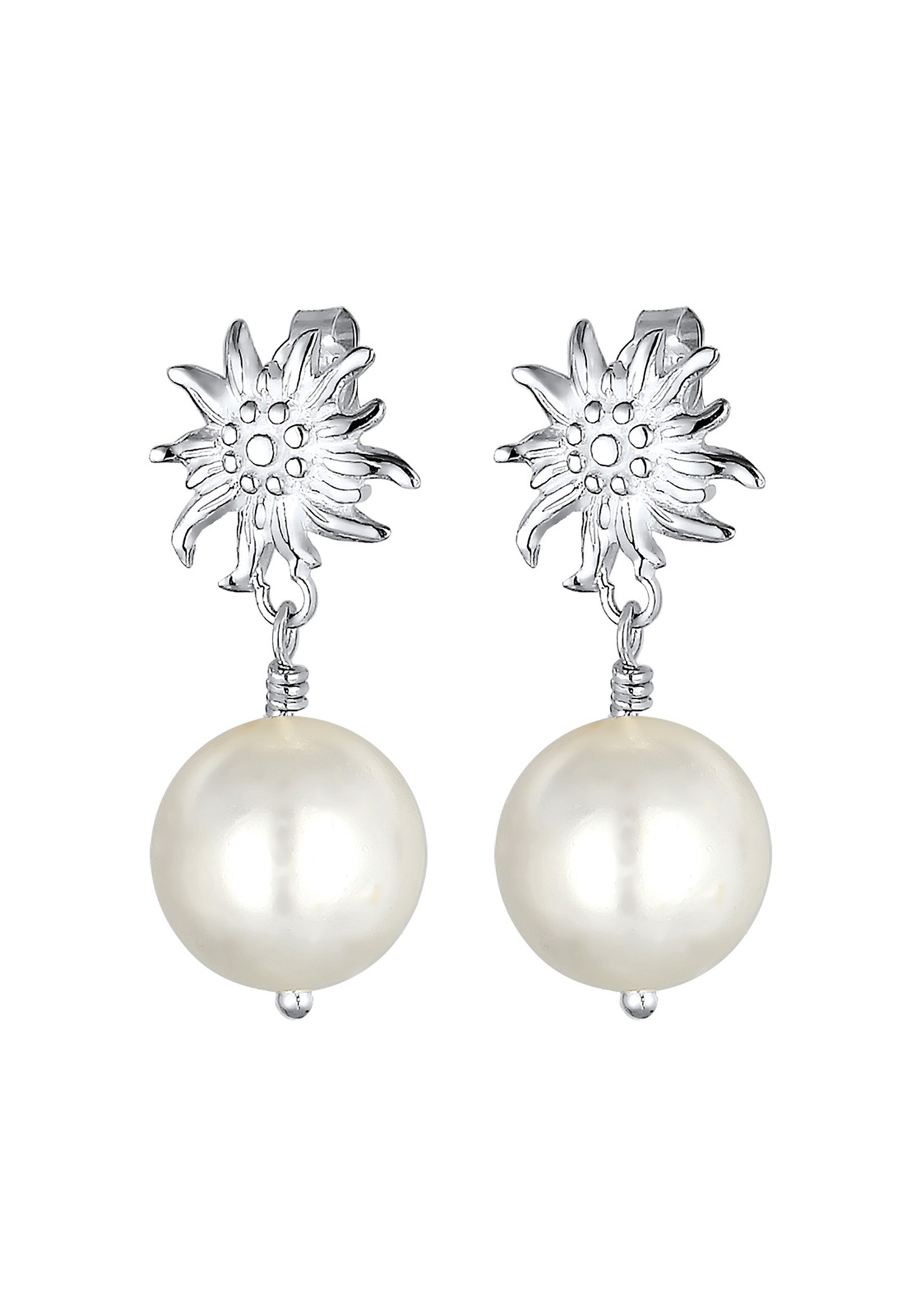 Elli Femmes Pendentif d'oreilles Édelweiss Dirndl avec Perle de Coquille en Argent Sterling 925