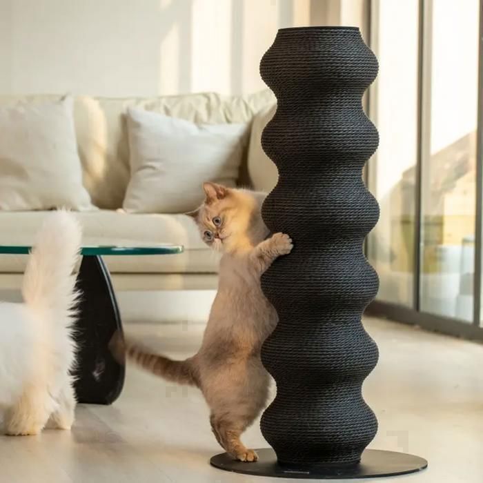 FurryTail  Griffoir incurvé pour chat, Arbre à chat, Fabriqué en rotin, résistant à l'usure, design distinctif, 89cm Noir