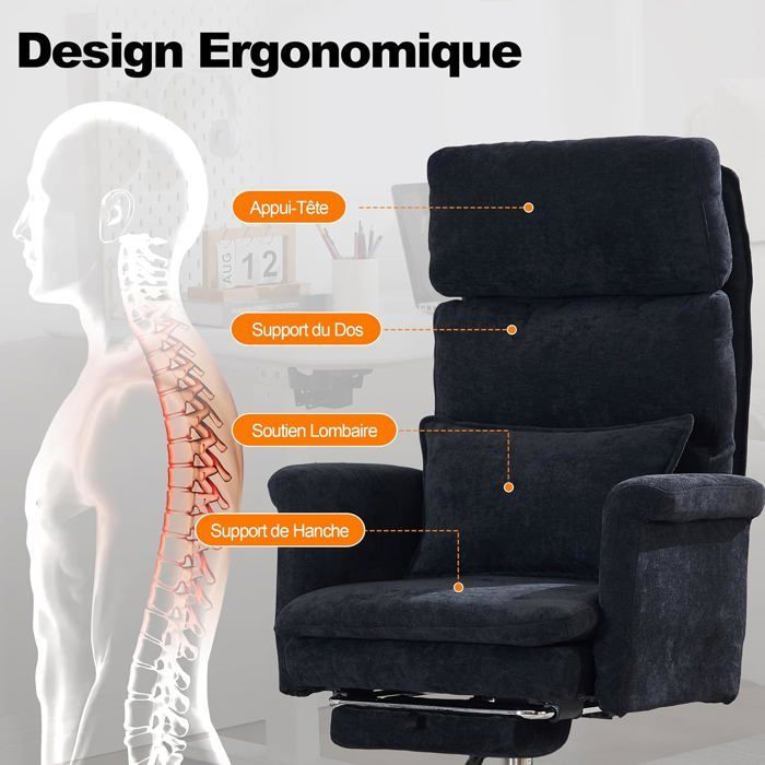 GOOBUY Chaise de Loisirs 226 kg, Fauteuil Pivotant en Chenille, Accoudoirs Rabattables, Coussin Double Couche,  Siege Large, Noir