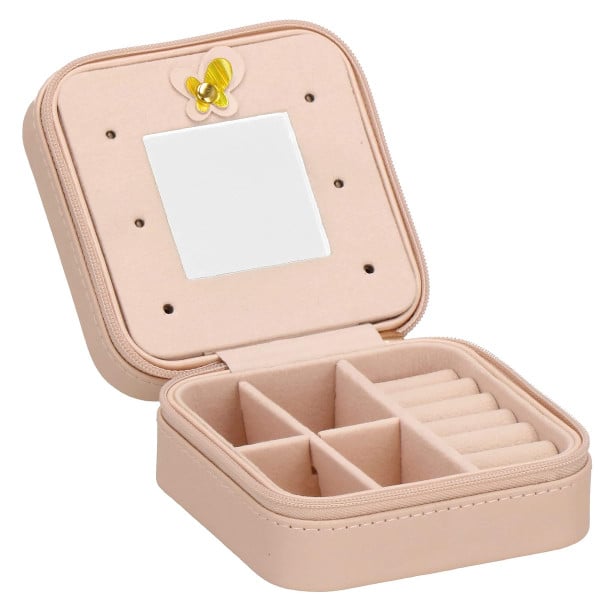 Szkatułka na biżuterię ekoskóra 10x10x5 cm różowy organizer