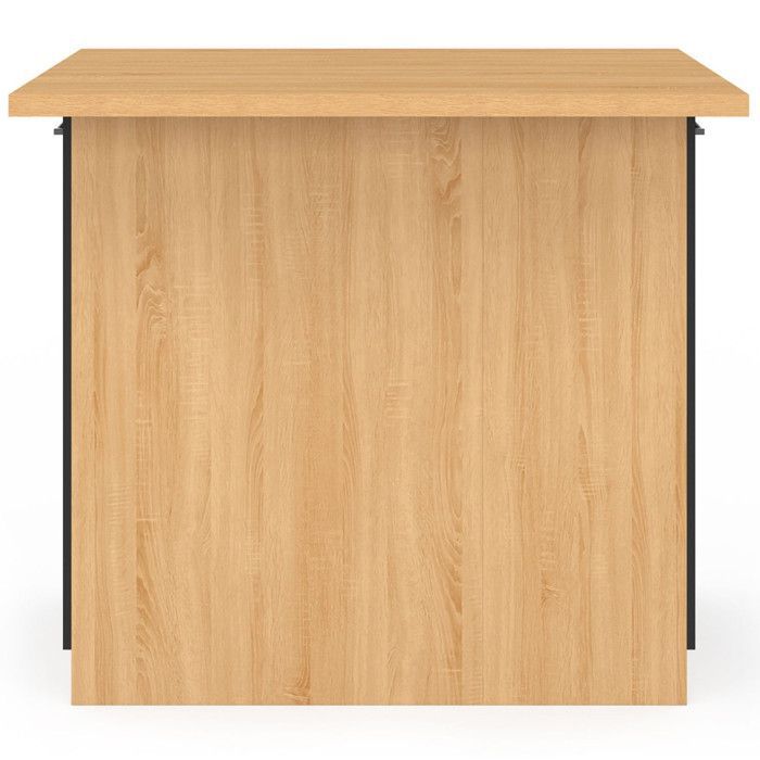 Isla central IDMARKET IVO de 100 cm en madera con efecto haya, puertas y encimera negras.