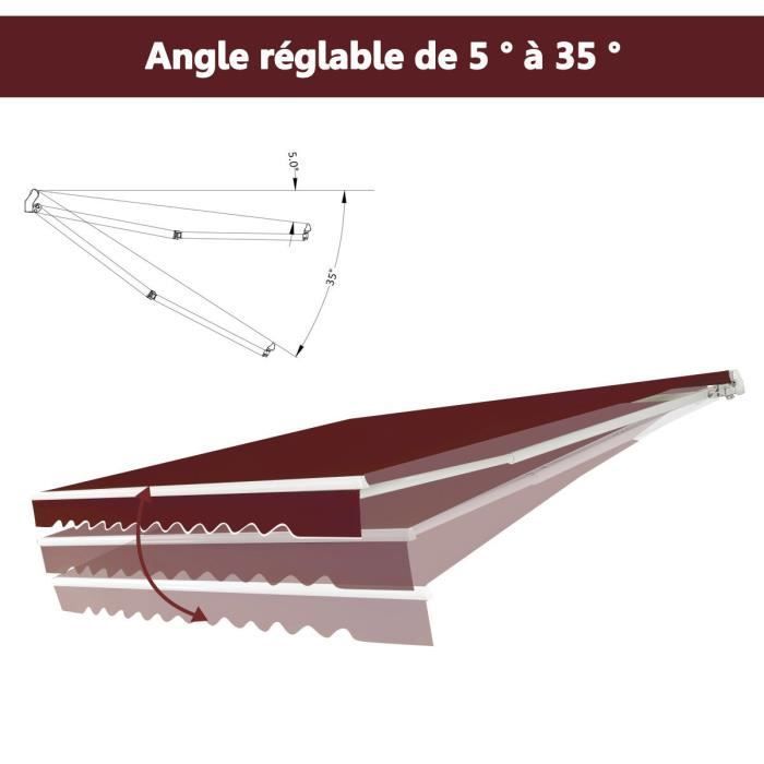 COSTWAY Store Banne de Balcon Rétractable 3 X 2,5M-Tissu Résistant aux UV et à l'Eau Cadre Aluminium Angle Réglable 5-35° Vin Rouge