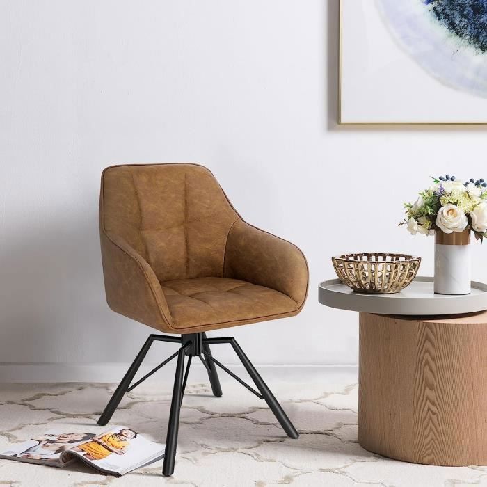 WOLTU Chaise Pivotante à 360°, Chaise Salle à Manger Scandinave, Fauteuil en Faux Cuir Vintage, Marrone Clair W0ATT0030-1