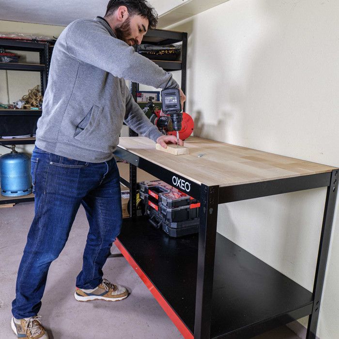 Banco de trabajo para taller - Mesa de trabajo - 120x60x90cm - Estructura de acero - Montaje sin tornillos - Taller de bricolaje