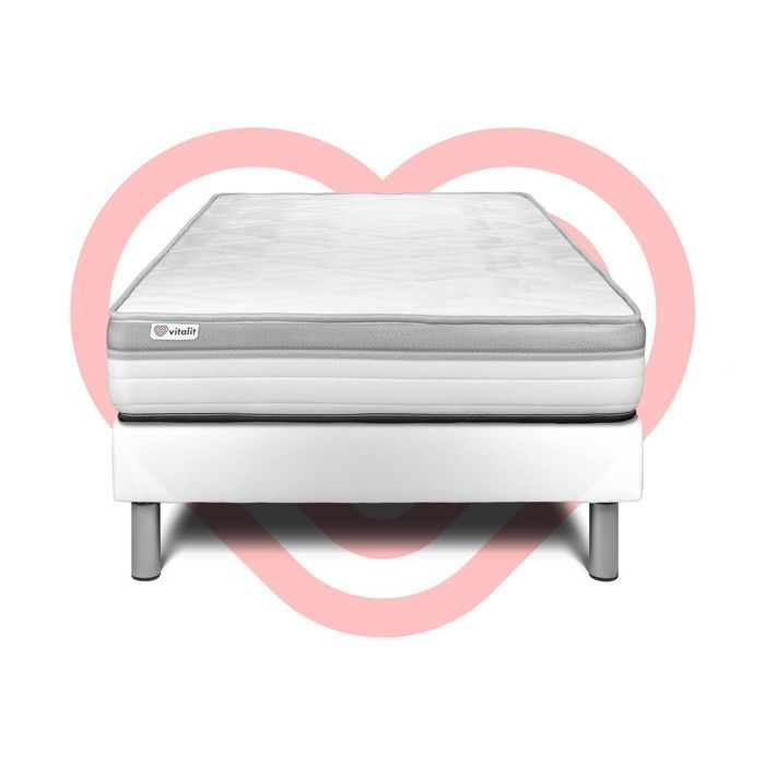 Ensemble Matelas Sommier 90x200 cm - Vital Relax Blanc