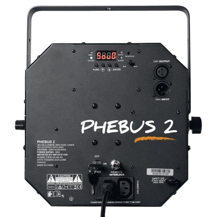 Light effect - PHEBUS2 - 3-in-1 combo - Derby, Strobe, Laser - 8 multi-colored LEDs