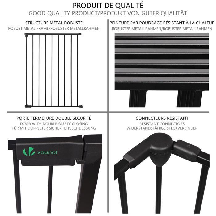 Barrera de seguridad plegable preensamblada VOUNOT® de 3,6 m - 6 paneles - Protector de chimenea de metal negro