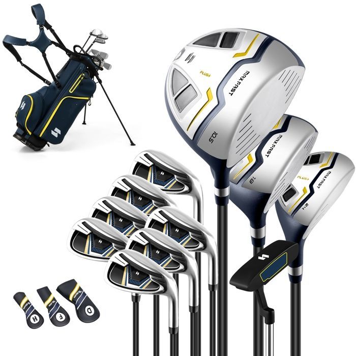 Conjunto de tacos de golfe masculino de 15 peças com bolsa - 10 tacos - Pilots - Ferros - Híbrido - Fairway - Putter, 3 capas protetoras