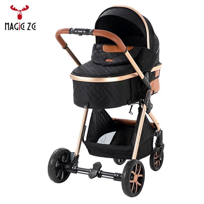 Cochecito Magic ZC, cochecito de bebé, cochecito plegable compacto, plegado con un solo clic + toalla de baño + bolso, negro y dorado