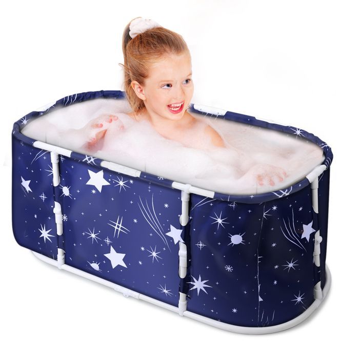 Bañera plegable independiente, bañera de hidromasaje familiar para ducha para niños y adultos (azul estrellado), 115x60x50cm