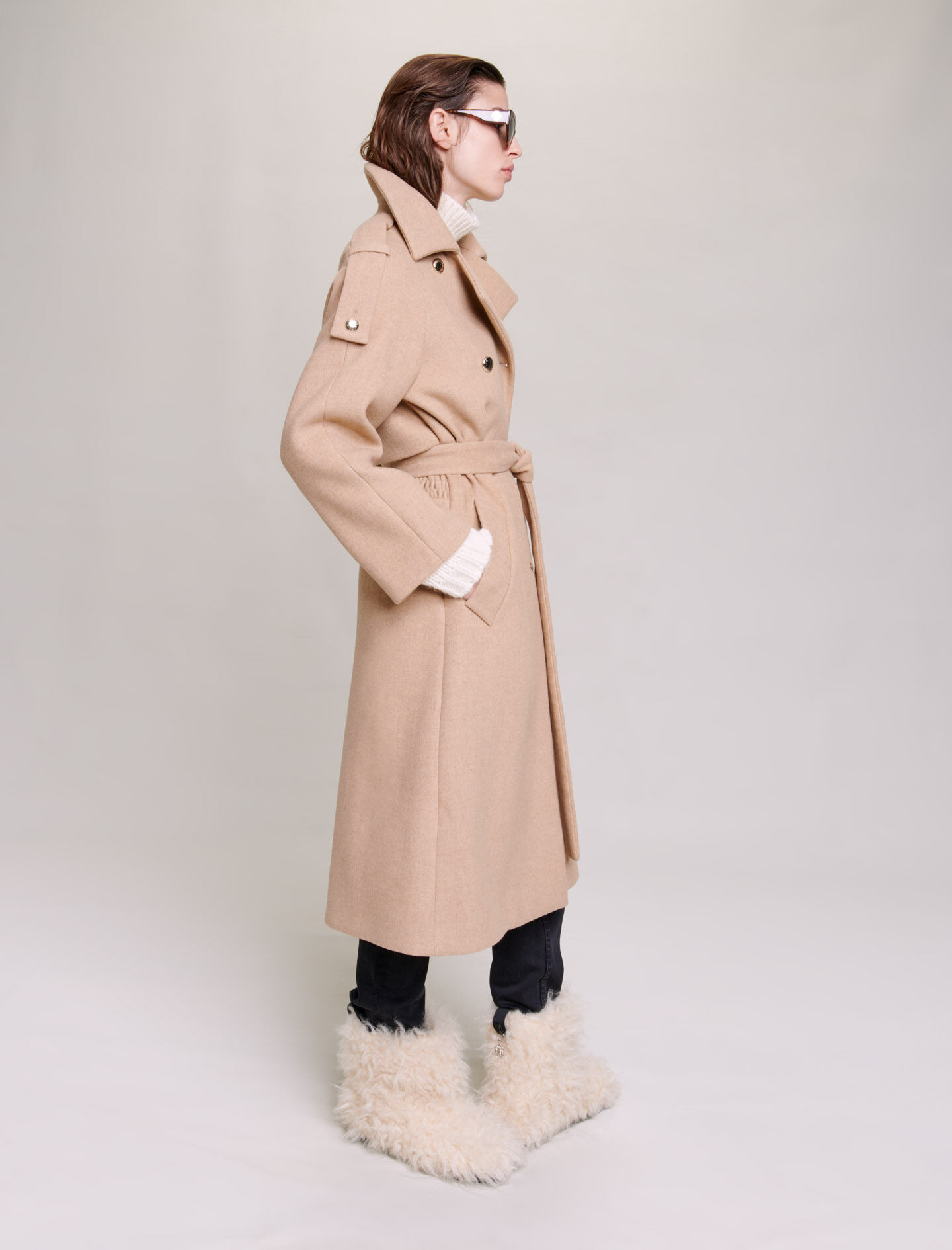 Lange wollen jas - Beige