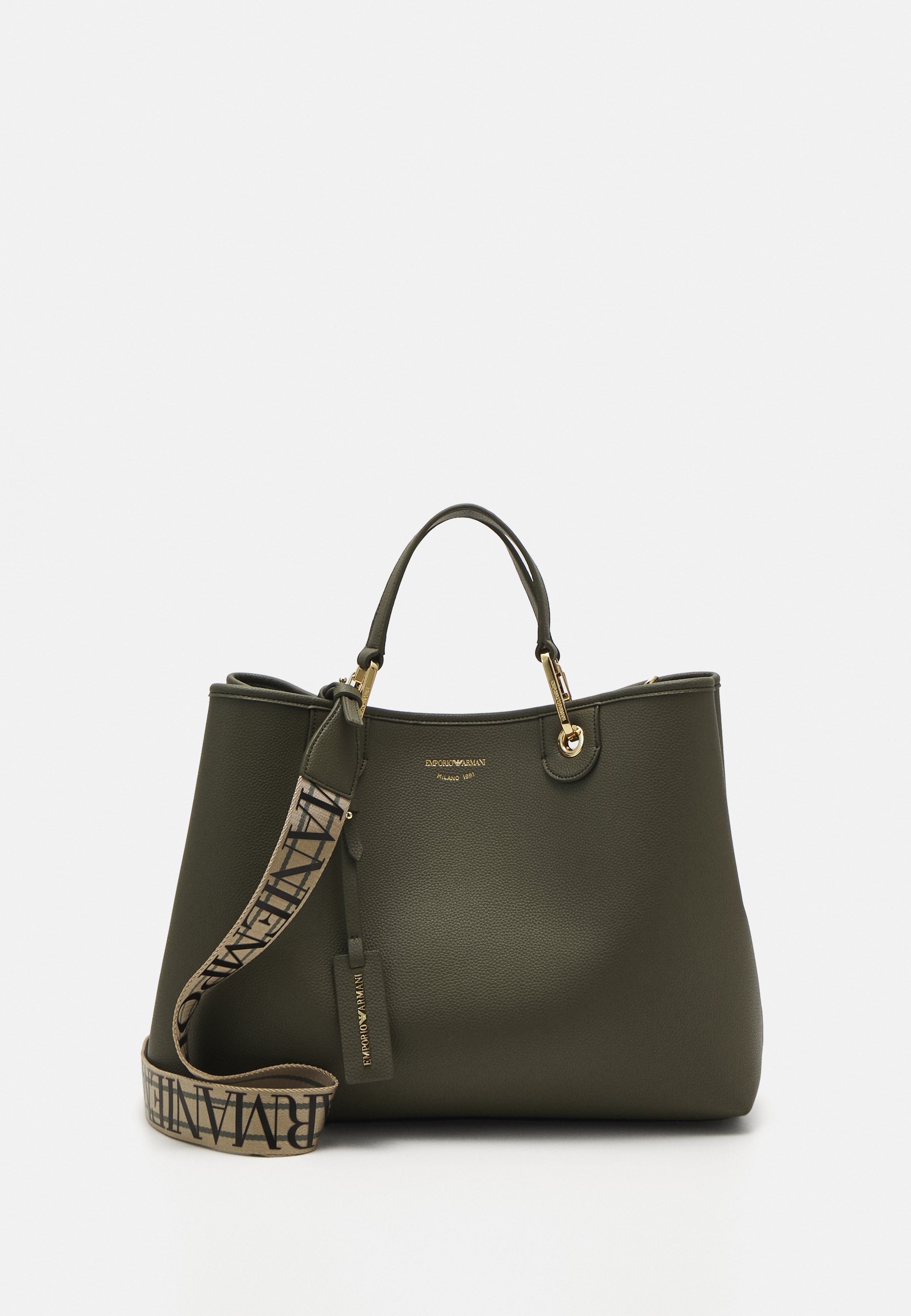 Emporio Armani TASSENSET - Tote bag - militair/leer