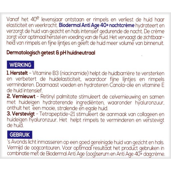 Biodermal Anti Age 40+ noćna krema<br>50ml - Zrela koža