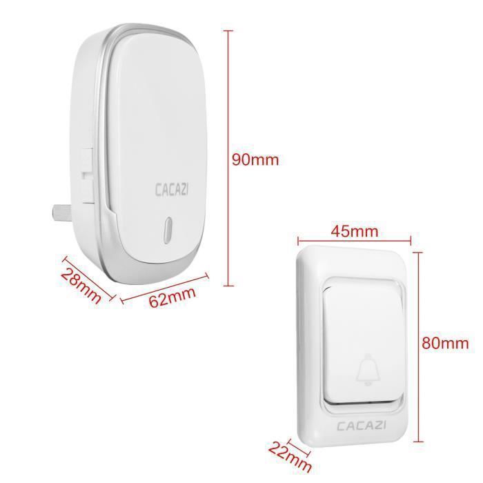 Sonnette sans fil étanche avec 36 mélodies et portée de 300m - 300M LED - K01-AC - ABS - Argent