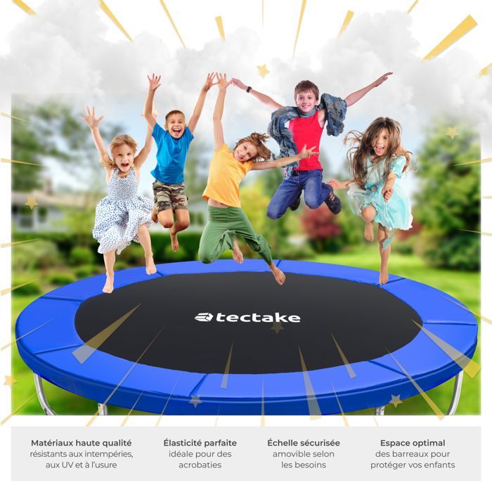 Trampoline - TECTAKE - GARFUNKY Model B Trampoline met duurzaam stalen springdoek, 457 cm - Zwart/blauw