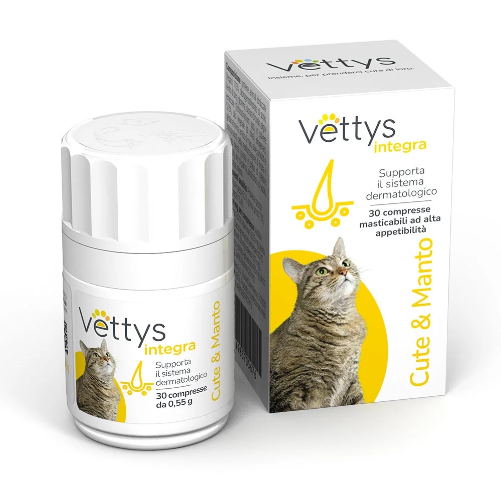 VETTYS Vettys Integra Cute&Manto Gato 30 comprimidos para o bem-estar da pelagem
