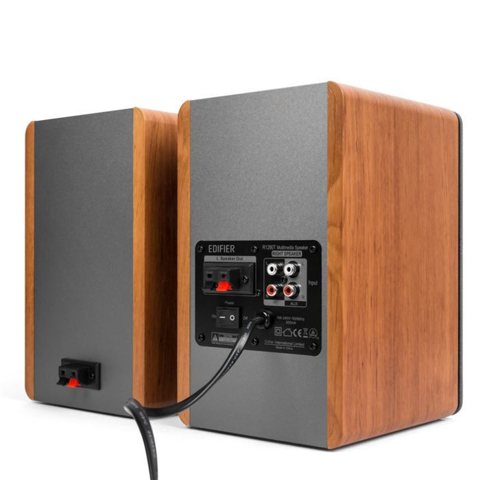 Refurbished Edifier Studio R1280T 2.0 42W speaker system in a real wood cabinet, with infrared remote control